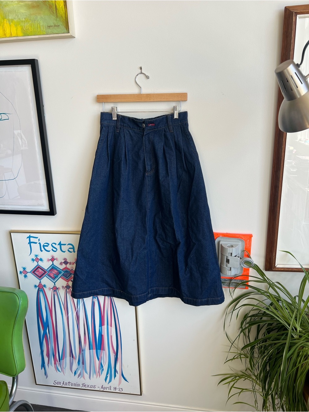 Dark Blue Denim A-Line Midi Skirt by